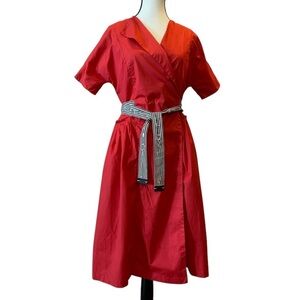 Red Wrap Dress with attached belt Size M/L as is